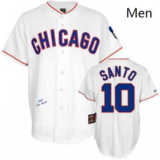 Mens Mitchell and Ness Chicago Cubs 10 Ron Santo Authentic White 1968 Throwback MLB Jersey